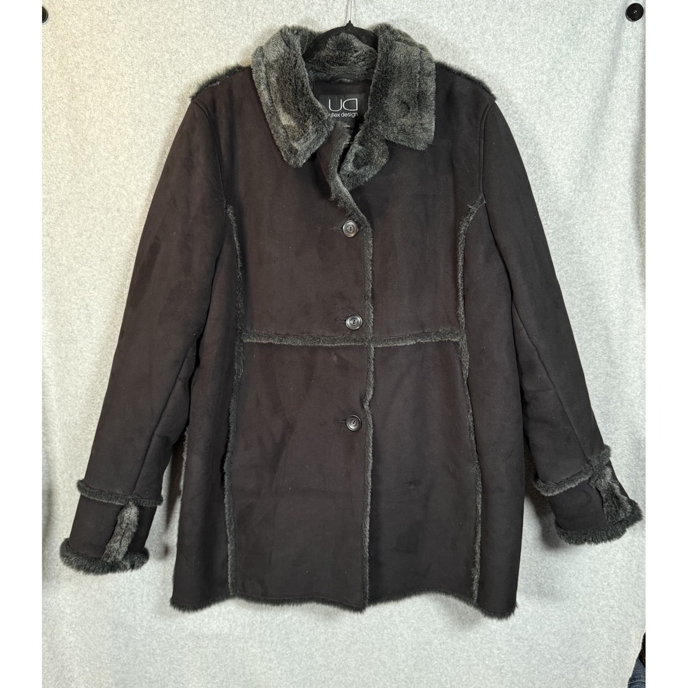 Platinum Utex Black Ultra Suede Long Faux Fur Coat Adult Size XL